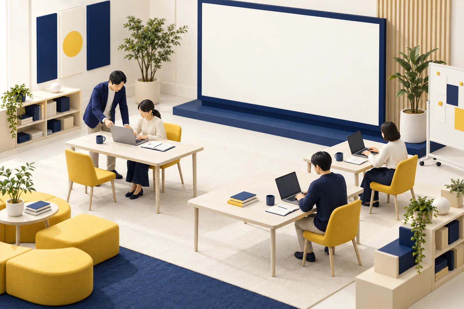 社長と社員がノートパソコンで実践しているイラスト